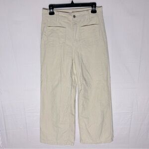 OAT New York Cream Corduroy High Rise Cropped Wide Leg Pants 8